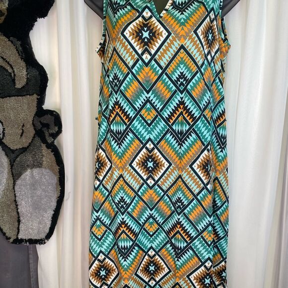 Ezra Blue and Yellow Halter Sundress Maxi - Picture 4 of 12
